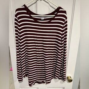 Old Navy Maroon and White Striped Sweatshirt